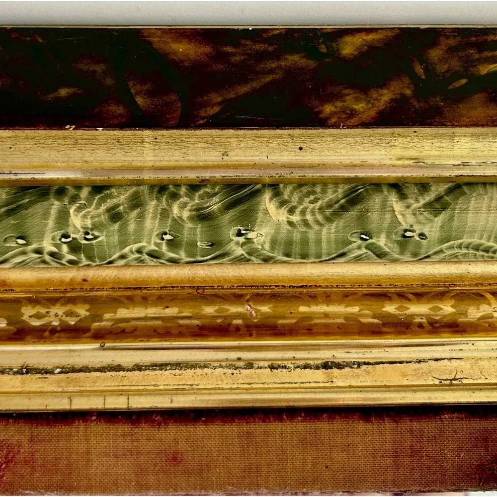 1880's ANTIQUE Large Deep 5 Layer Victorian Beveled Mirror. Velvet w/ Gilt